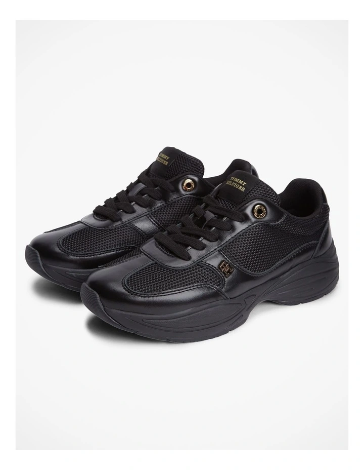 TH Monogram Mixed Texture Leather Trainers in Black image 5