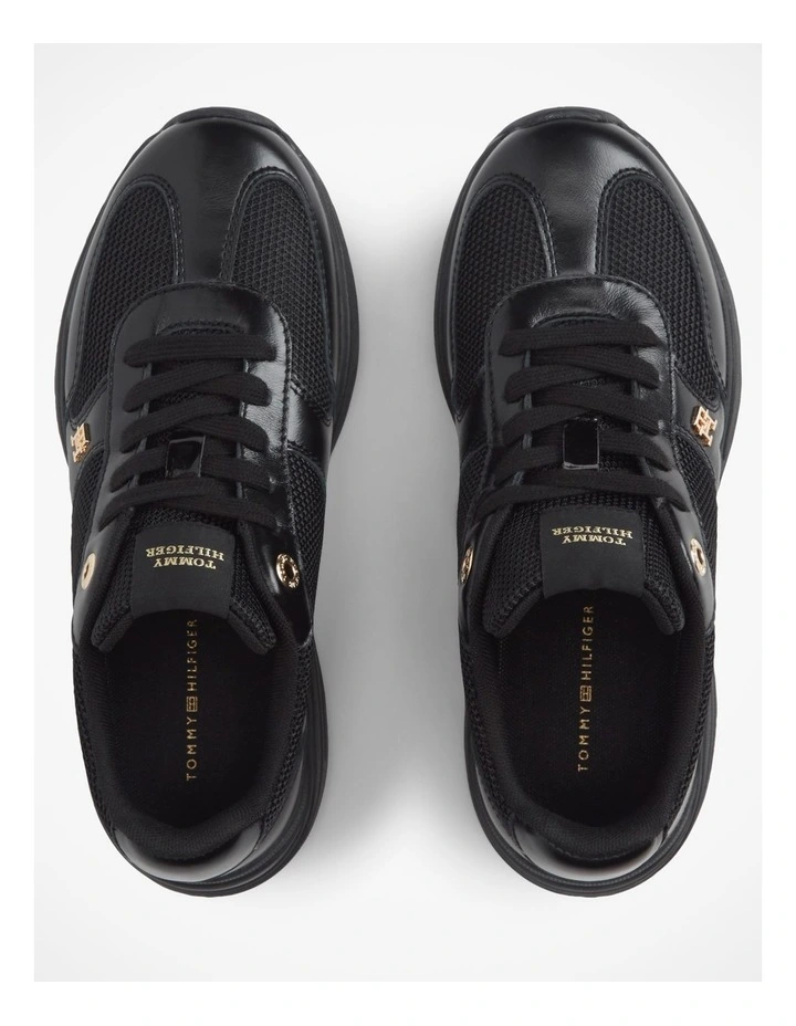 TH Monogram Mixed Texture Leather Trainers in Black image 6