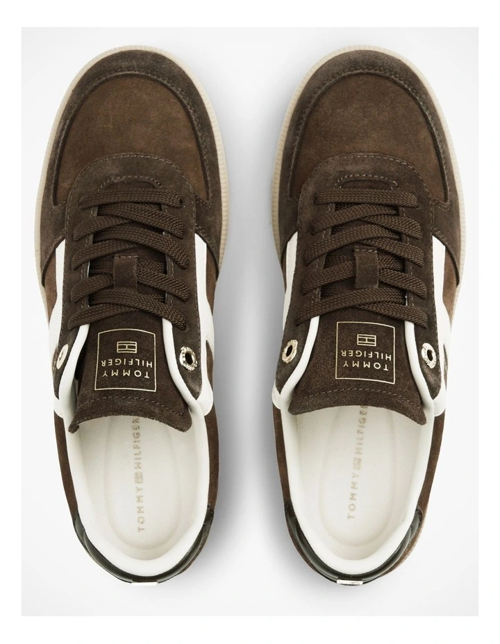 Suede Mixed Texture Enamel Flag Trainers in Brown image 4