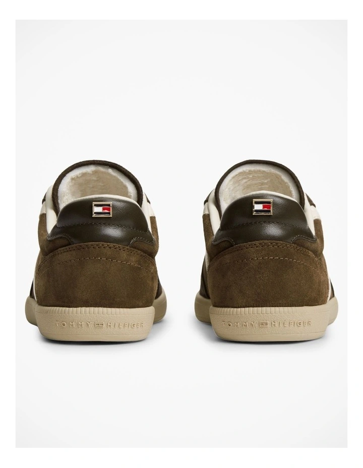 Suede Mixed Texture Enamel Flag Trainers in Brown image 5