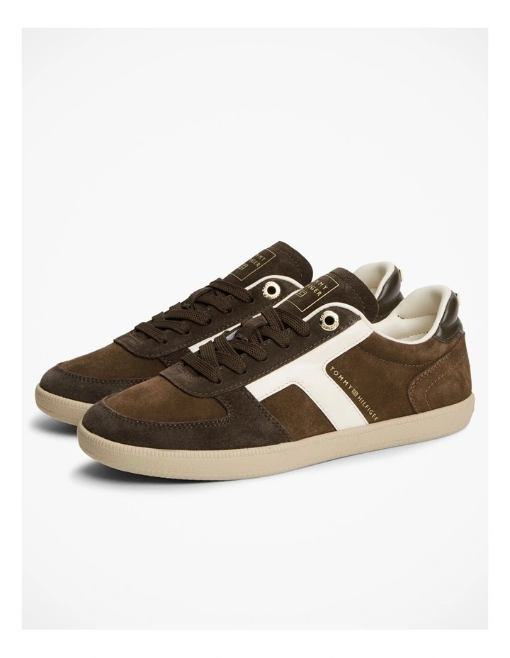Suede Mixed Texture Enamel Flag Trainers in Brown image 6