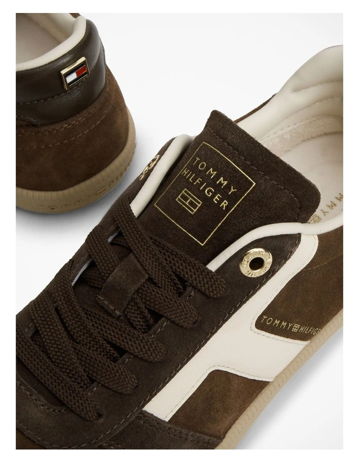 Suede Mixed Texture Enamel Flag Trainers in Brown image 7