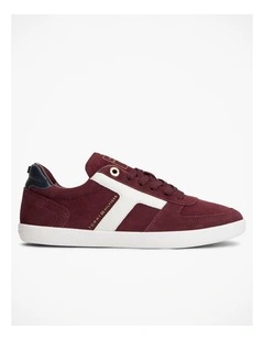 Suede Mixed Texture Enamel Flag Trainers in Red