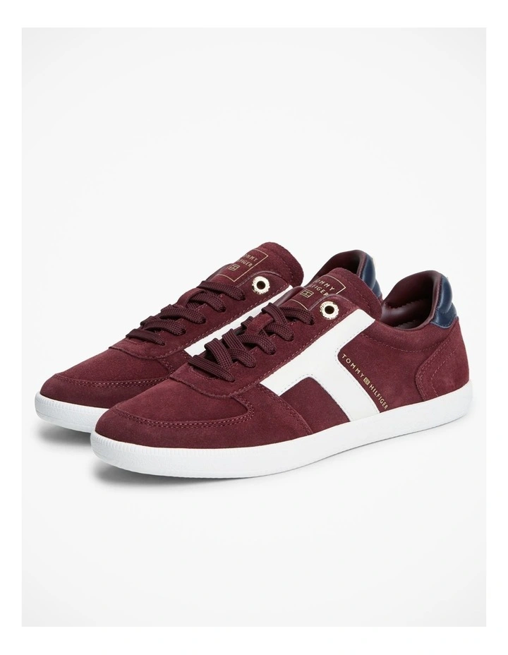 Suede Mixed Texture Enamel Flag Trainers in Red image 4