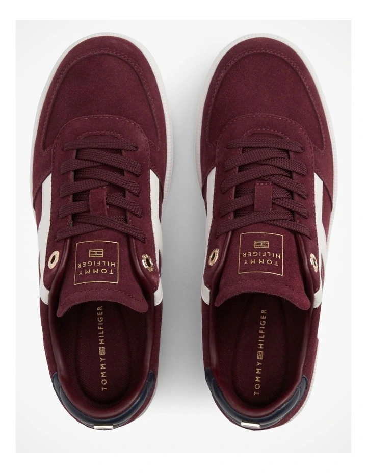 Suede Mixed Texture Enamel Flag Trainers in Red image 6