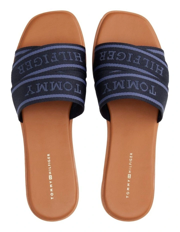 Webbing Woven Logo Strap Mules in Space Blue image 3