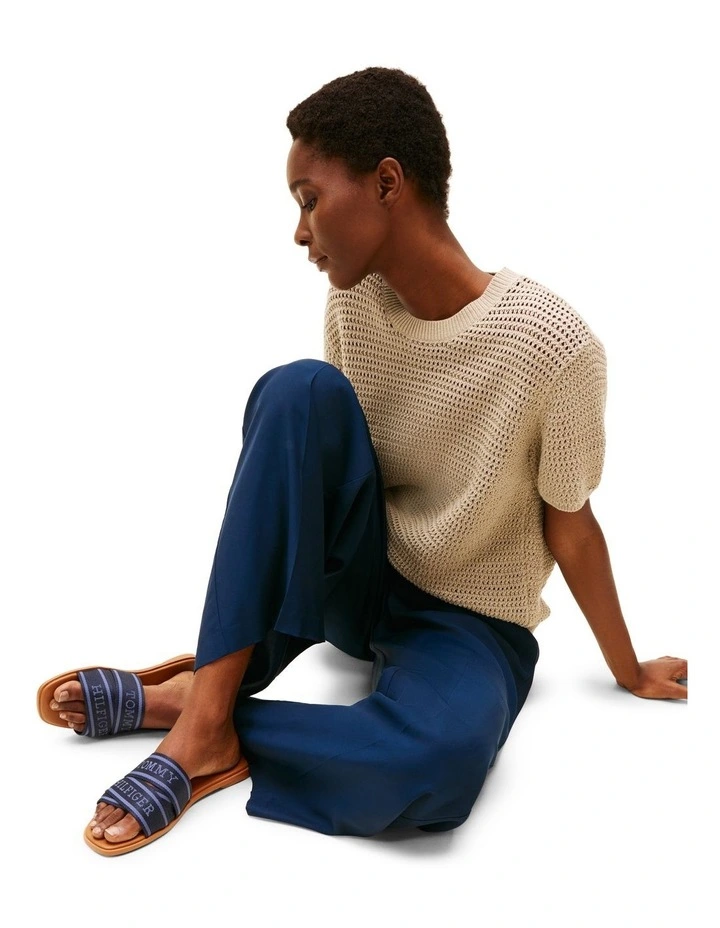 Webbing Woven Logo Strap Mules in Space Blue image 7