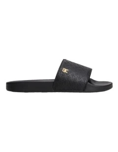 Embossed Monogram Pool Slides in Black