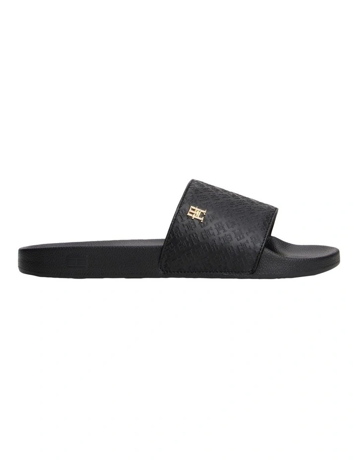Embossed Monogram Pool Slides in Black image 1