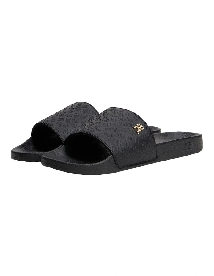 Embossed Monogram Pool Slides in Black image 3
