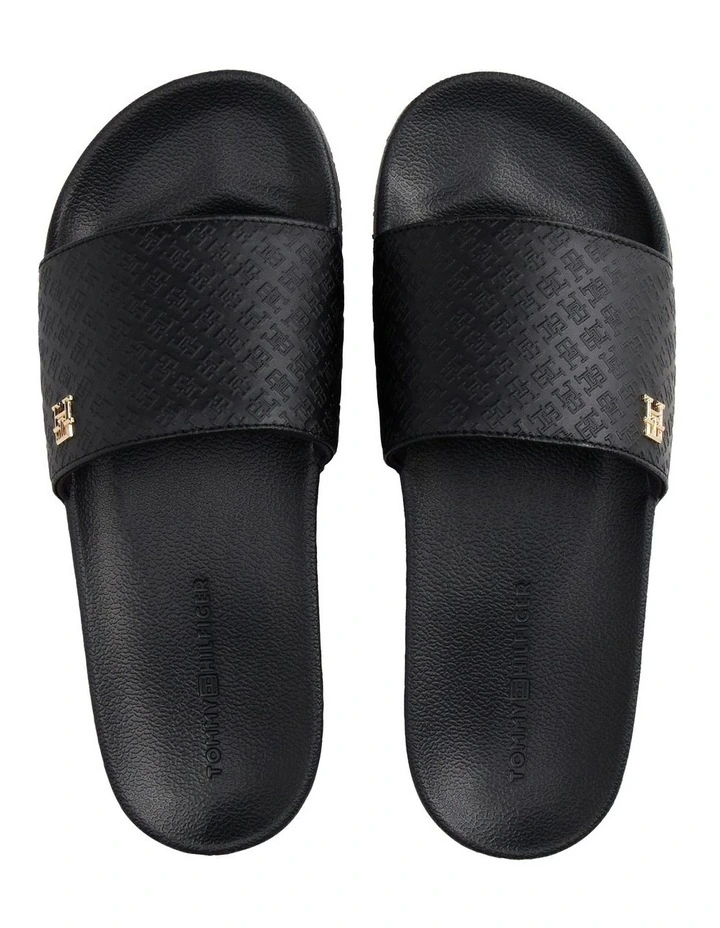 Embossed Monogram Pool Slides in Black image 4