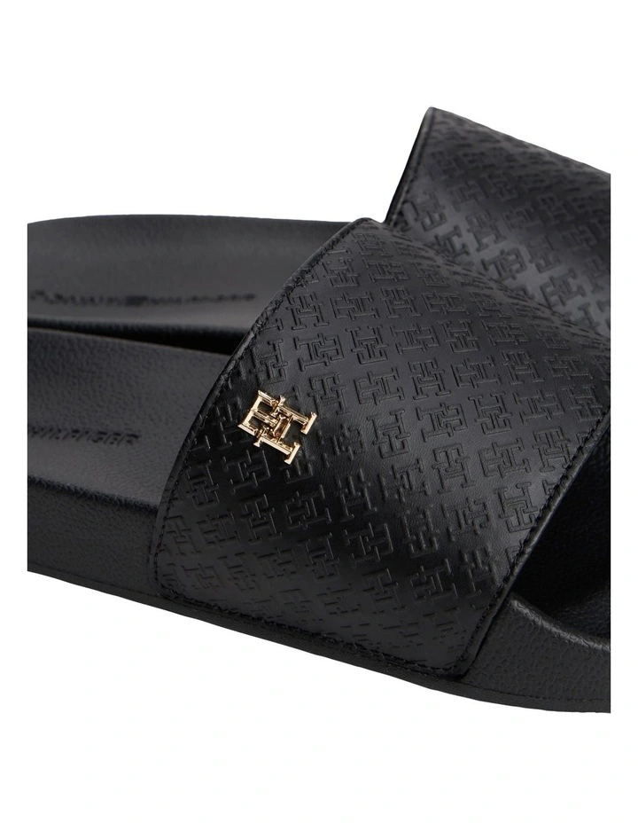 Embossed Monogram Pool Slides in Black image 5