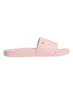 Embossed Monogram Pool Slides in Pink