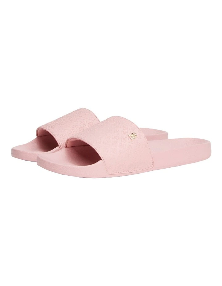 Embossed Monogram Pool Slides in Pink image 3
