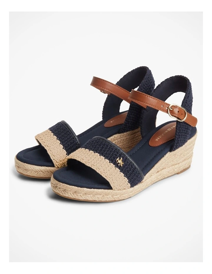 Logo Plaque Woven Wedge Heel Espadrilles in Navy image 7