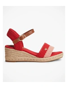 Logo Plaque Woven Wedge Heel Espadrilles in Red