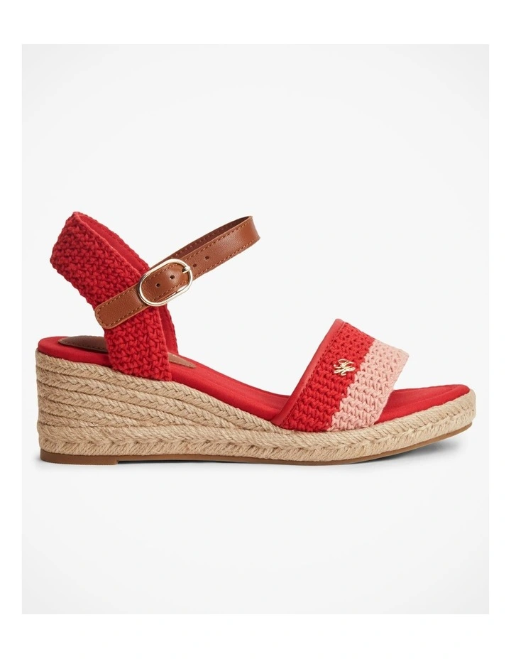 Logo Plaque Woven Wedge Heel Espadrilles in Red image 1