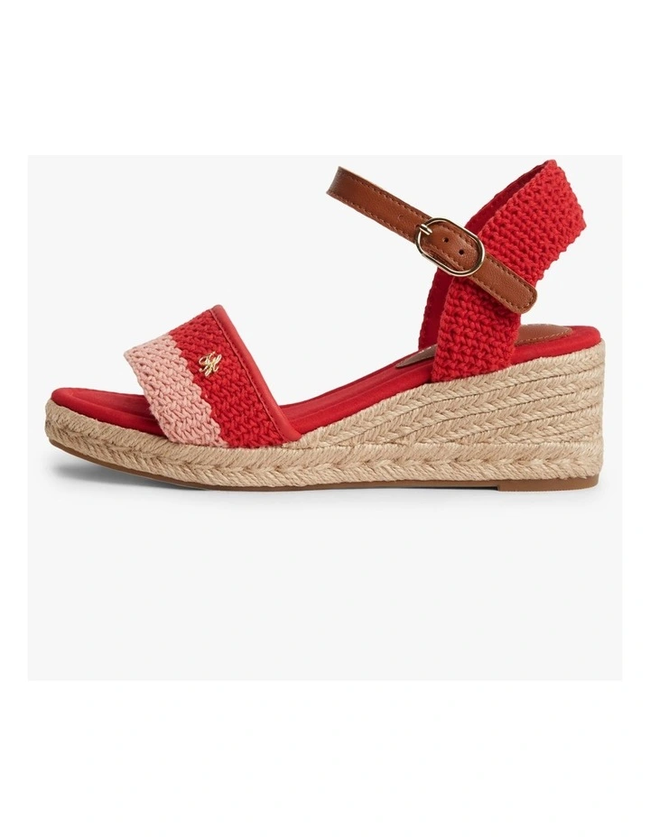 Logo Plaque Woven Wedge Heel Espadrilles in Red image 5