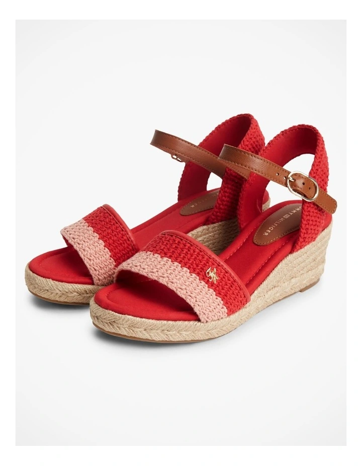Logo Plaque Woven Wedge Heel Espadrilles in Red image 6
