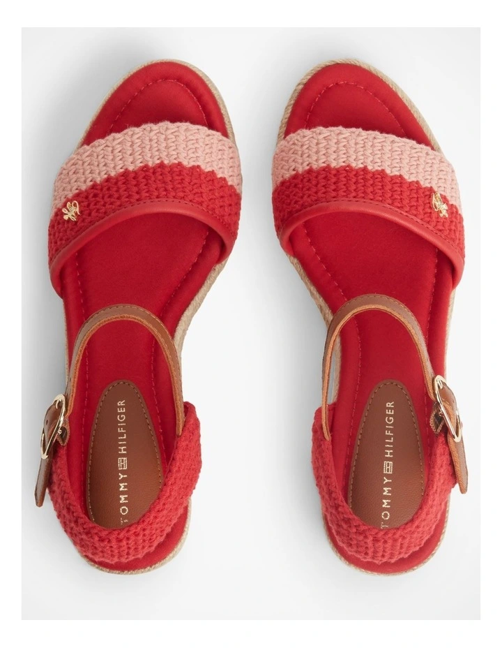 Logo Plaque Woven Wedge Heel Espadrilles in Red image 7