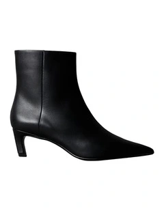 Leather Kitten Heel Zip Ankle Boots in CK Black