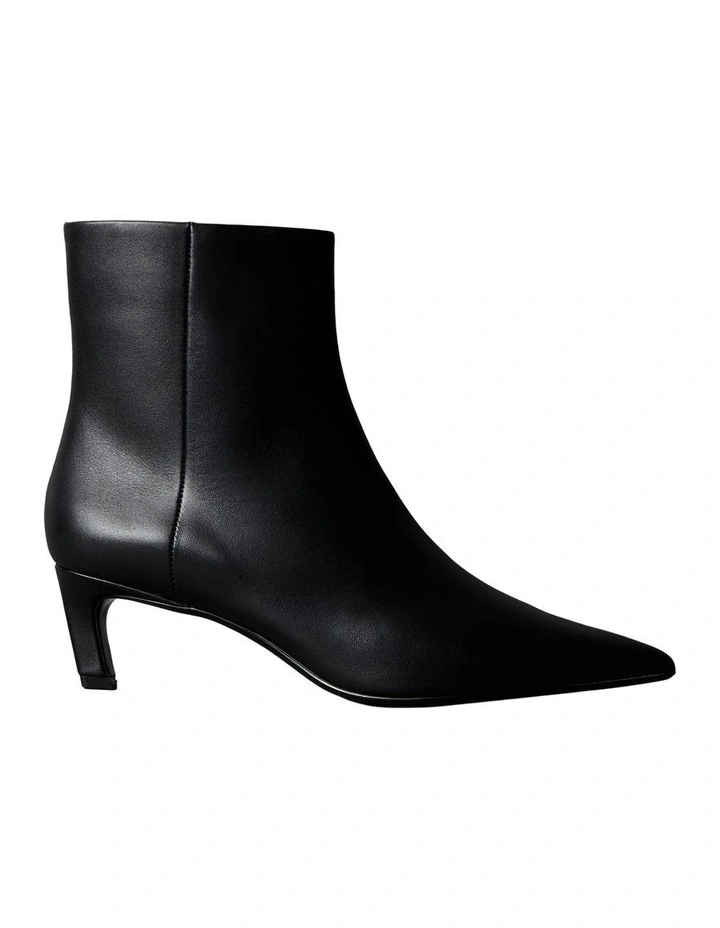 Leather Kitten Heel Zip Ankle Boots in CK Black image 1