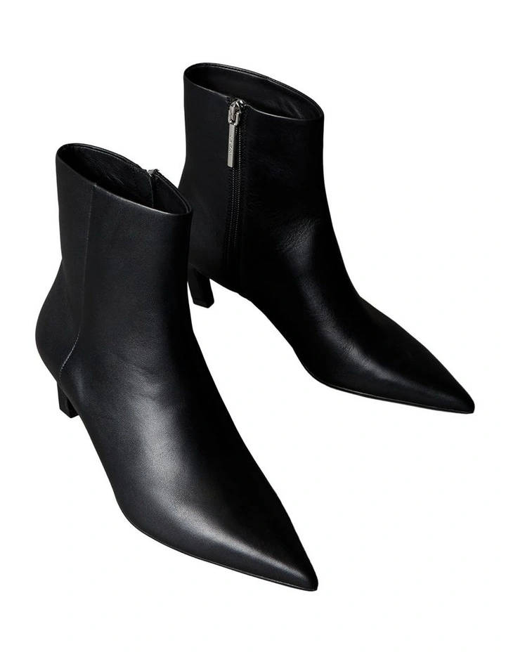 Leather Kitten Heel Zip Ankle Boots in CK Black image 3