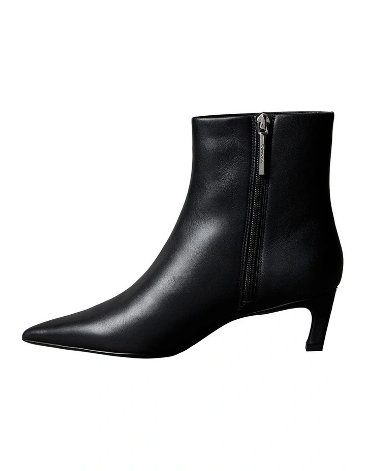 Leather Kitten Heel Zip Ankle Boots in CK Black image 4