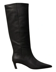 Leather Kitten Heel Tall Zip Boots in CK Black