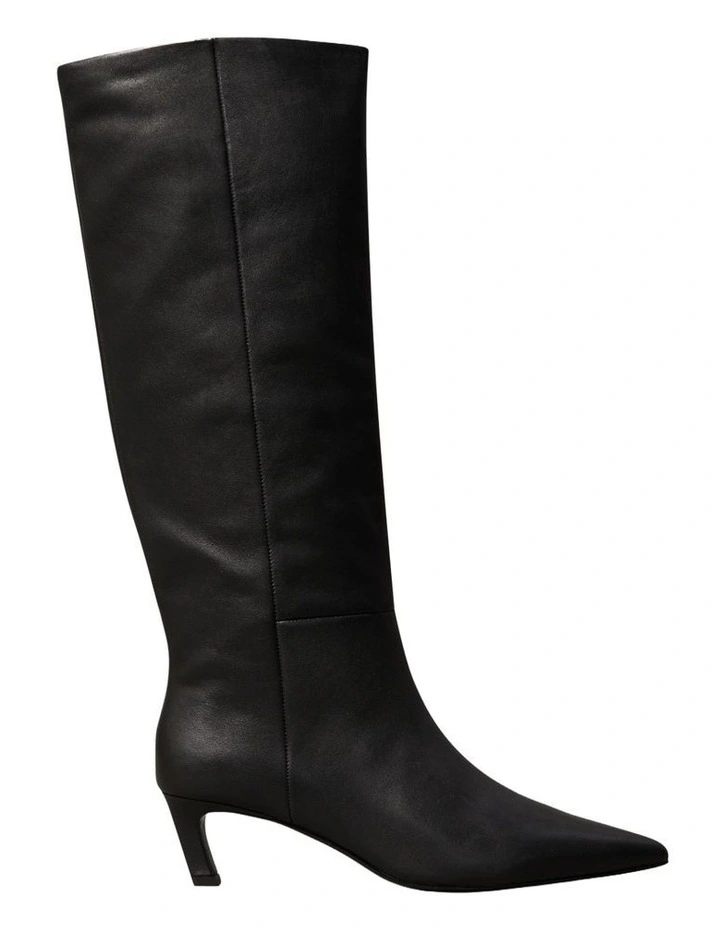 Leather Kitten Heel Tall Zip Boots in CK Black image 1