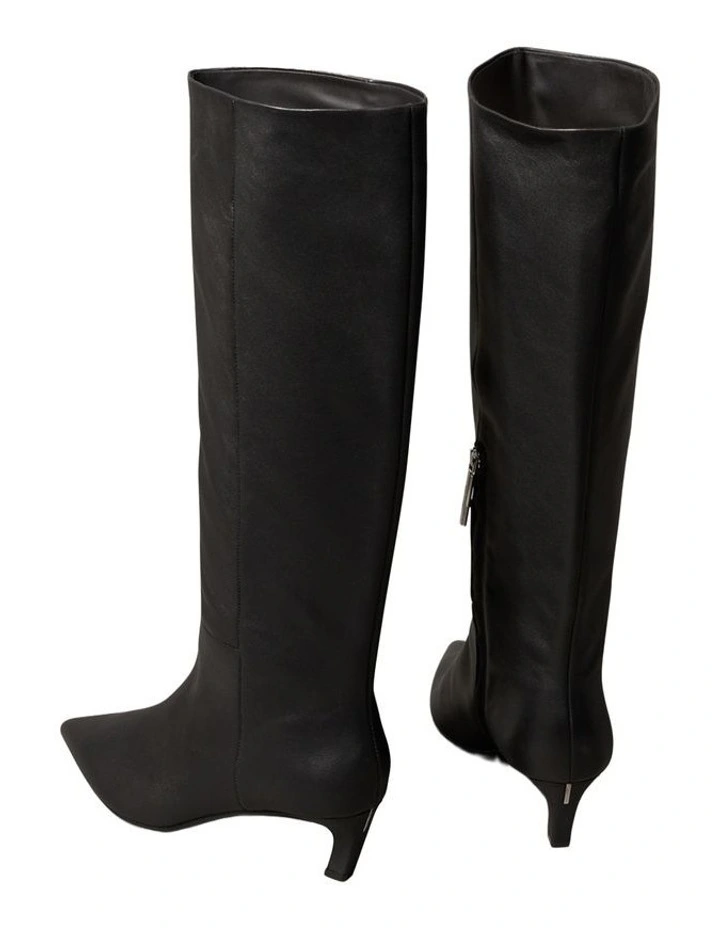 Leather Kitten Heel Tall Zip Boots in CK Black image 2