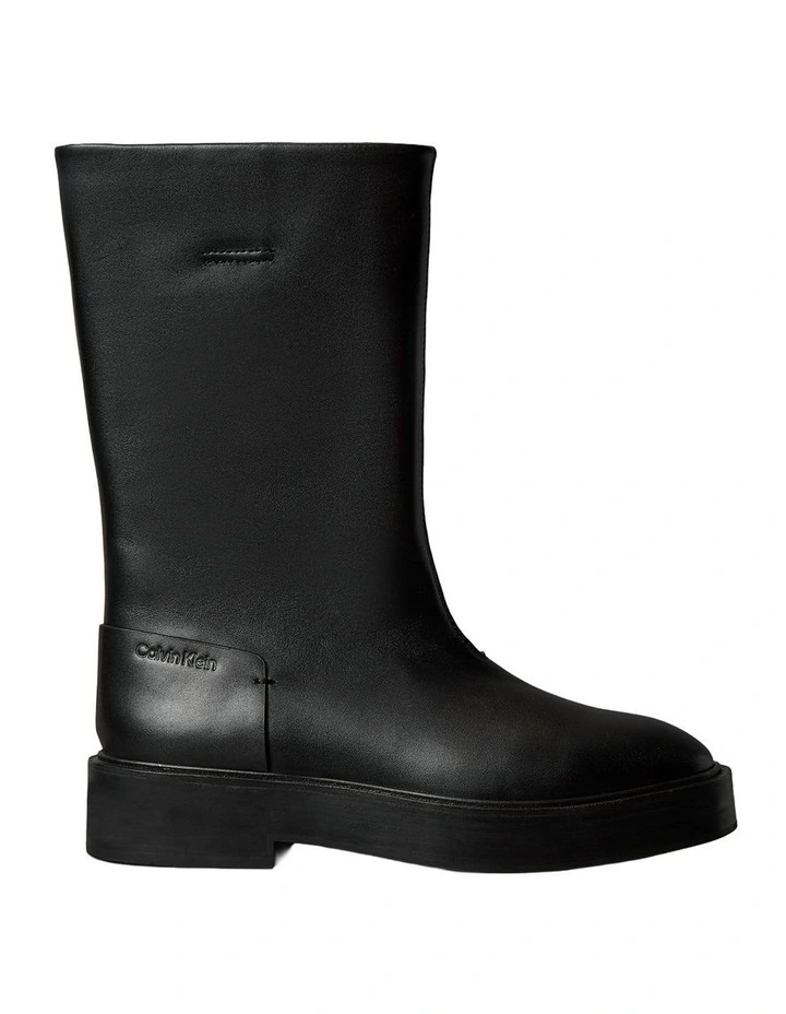 Leather Stacked Heel Boots in Black image 1