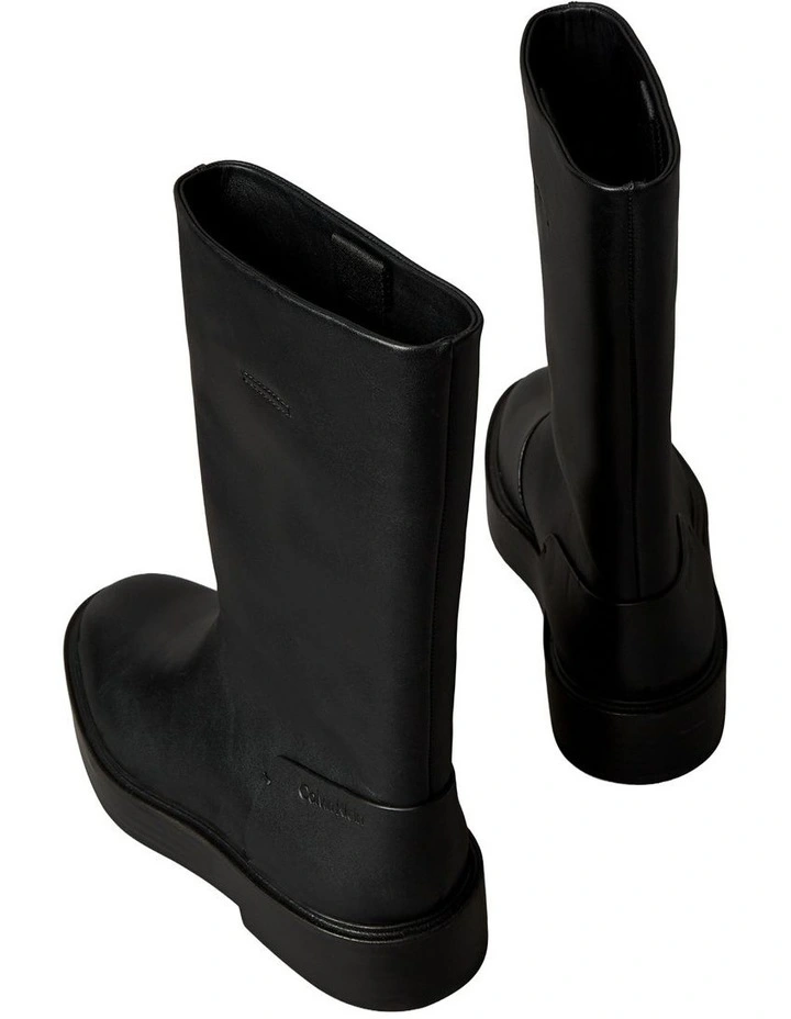 Leather Stacked Heel Boots in Black image 2