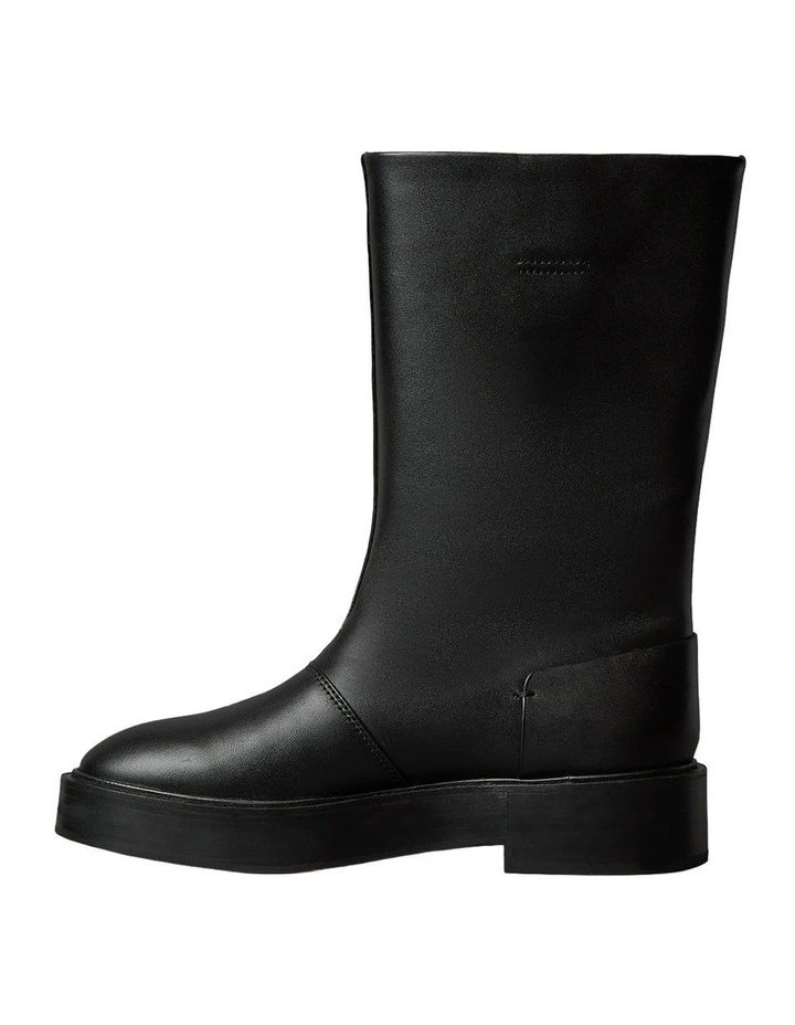 Leather Stacked Heel Boots in Black image 4