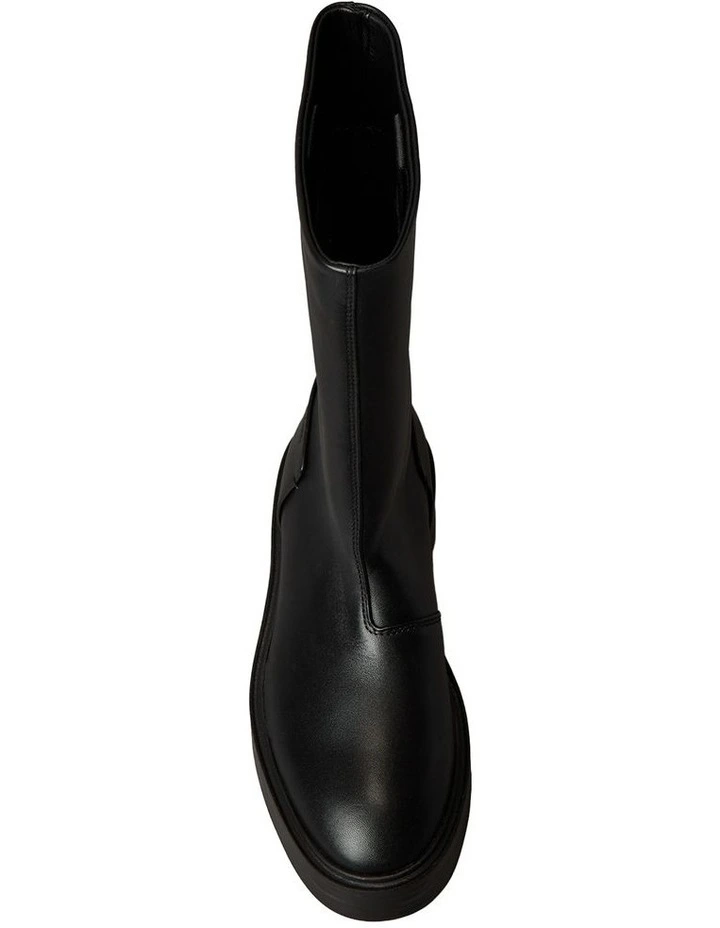 Leather Stacked Heel Boots in Black image 5
