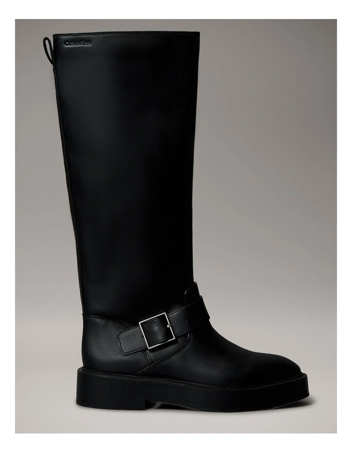Leather Stacked Heel Biker Boots in Black image 1