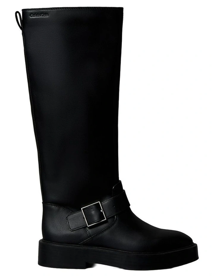 Leather Stacked Heel Biker Boots in Black image 1