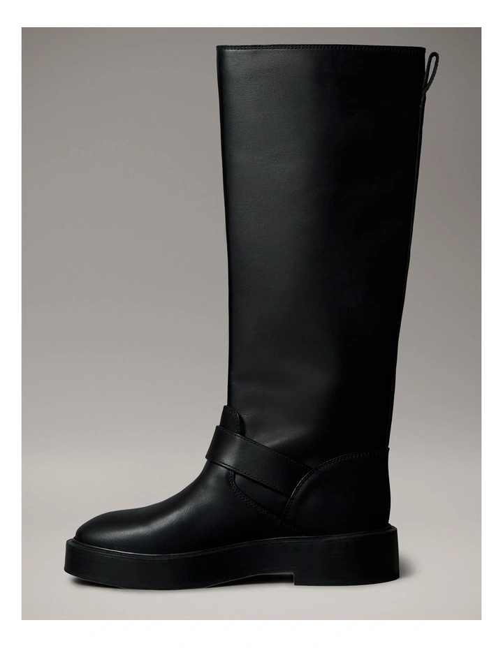 Leather Stacked Heel Biker Boots in Black image 4
