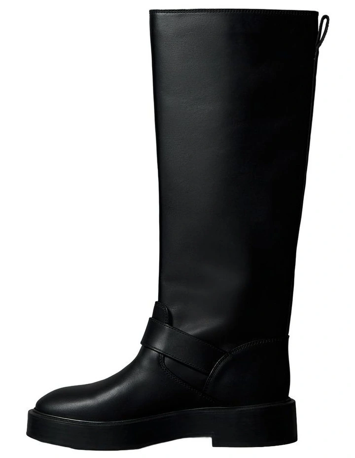 Leather Stacked Heel Biker Boots in Black image 4