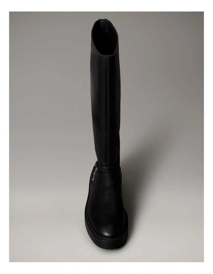 Leather Stacked Heel Biker Boots in Black image 5