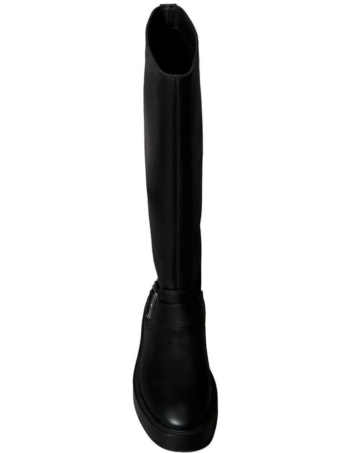 Leather Stacked Heel Biker Boots in Black image 5