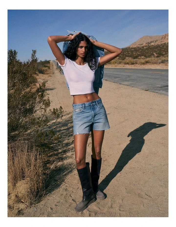 Leather Stacked Heel Biker Boots in Black image 7