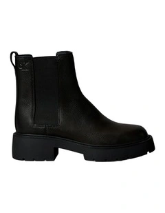 Leather Chunky Square Toe Chelsea Boots in Black