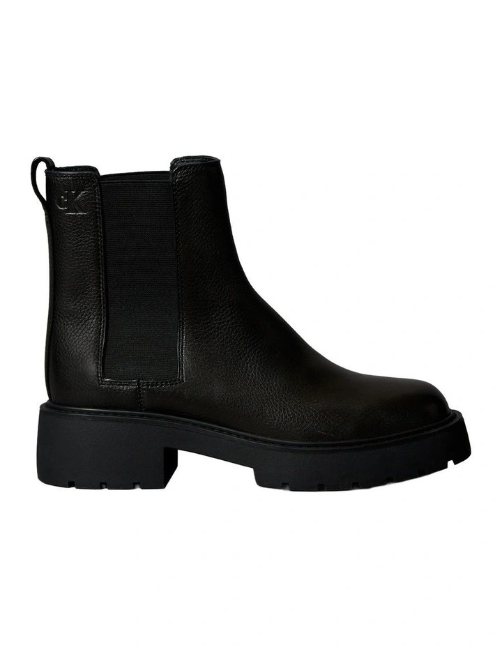 Leather Chunky Square Toe Chelsea Boots in Black image 1
