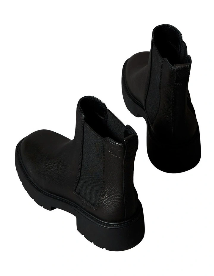 Leather Chunky Square Toe Chelsea Boots in Black image 2