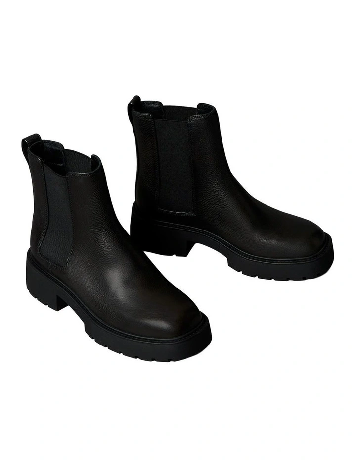 Leather Chunky Square Toe Chelsea Boots in Black image 3