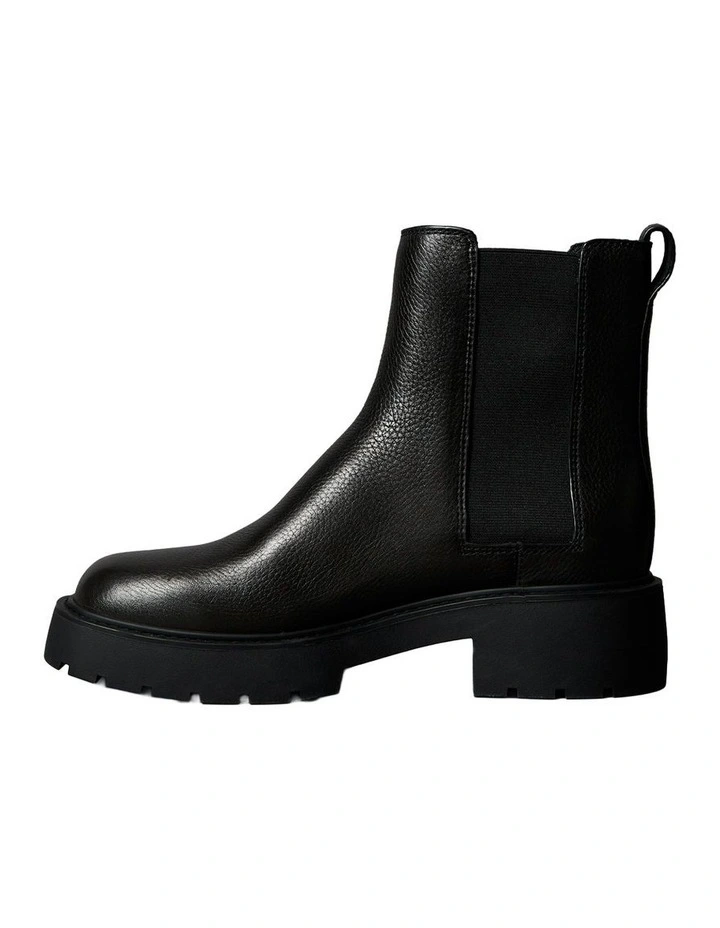 Leather Chunky Square Toe Chelsea Boots in Black image 4