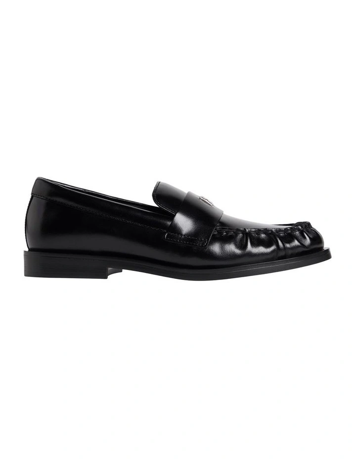 Leather Pleated Round Toe Loafers in Triple Black image 1
