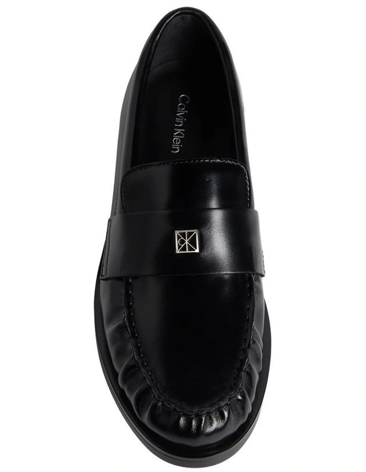 Leather Pleated Round Toe Loafers in Triple Black image 4