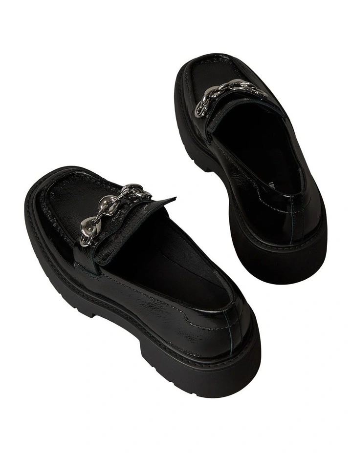 Leather Chunky Apron Toe Loafers in Black image 2